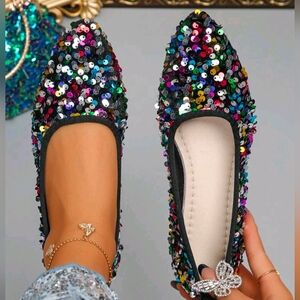 Sequin Embellished Ballet Flats - Multicolor